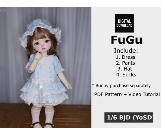 果果 1/6 BJD Doll Dress Pattern - FUGU  seam allowance include