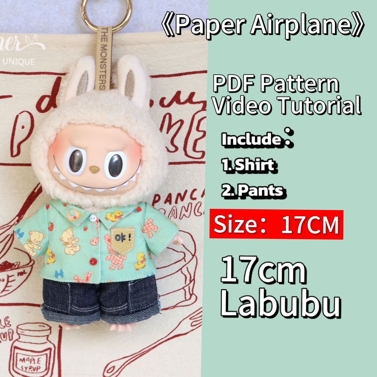 LABUBU  Shirt pants Outfit Pattern – PDF + Video | Fits 15.5–17cm (Macaron Style)