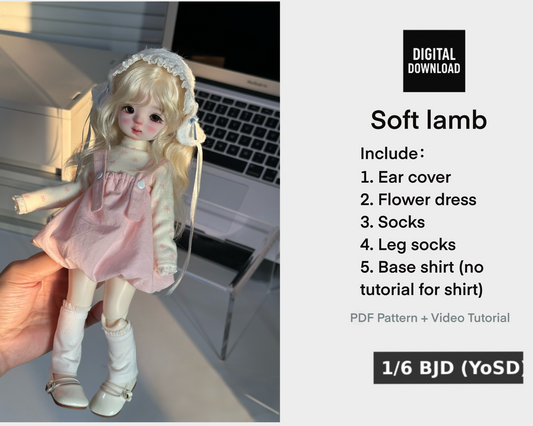 果果 1/6 BJD Doll Dress Pattern - soft lamb- seam allowance include