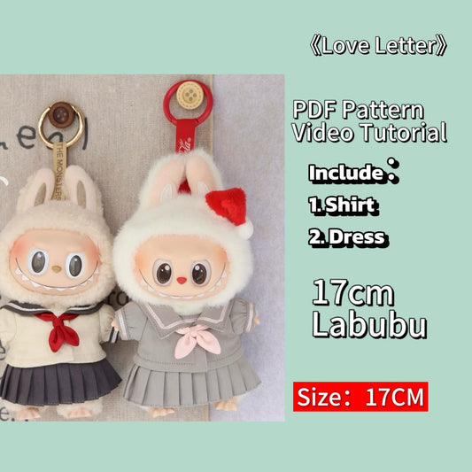 LABUBU Love Letter Outfit Pattern – PDF + Video | Fits 15.5–17cm (Macaron Style)