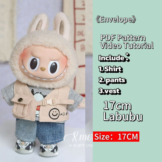 LABUBU Envelope Outfit Pattern – PDF + Video | Fits 15.5–17cm (Macaron Style)