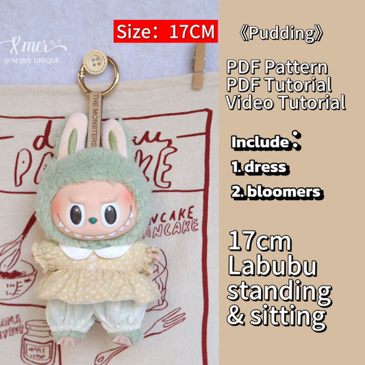 LABUBU Pudding Outfit Pattern – PDF + Video | Fits 15.5–17cm (Macaron Style)