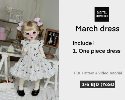 果果 1/6 BJD Doll Dress Pattern - March dress- seam allowance include