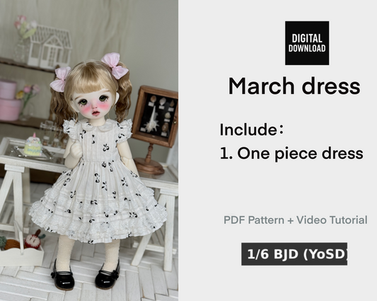 果果 1/6 BJD Doll Dress Pattern - March dress- seam allowance include