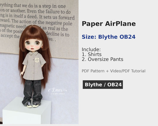 小Mer Blythe DOLL Patterns -paper airplane-no seam allowance included