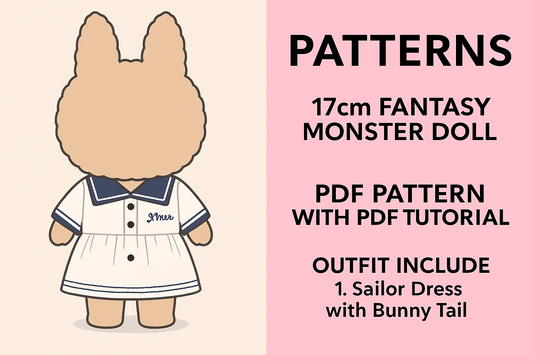 Fantasy Monster Doll 15.5–17cm Sailor Bunny Outfit Pattern – PDF + Video Tutorial | Macaron Style