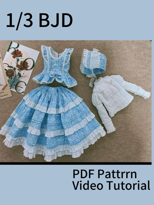 阿彩 1/3 BJD Doll Dress Pattern - Layered Pleated Skirt (Hard, not for beginner)inclue 5mm seam allowance