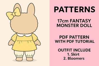 Fantasy Monster Doll 15.5–17cm Pudding Outfit Pattern – PDF + Video Tutorial | Macaron Style