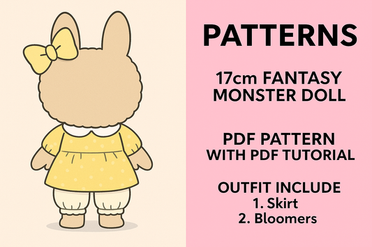 Fantasy Monster Doll 15.5–17cm Pudding Outfit Pattern – PDF + Video Tutorial | Macaron Style