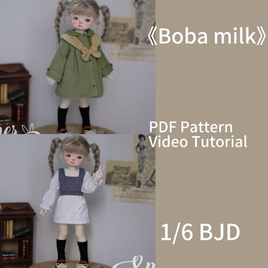 小Mer BJD 1/6 BJD DOLL Patterns Boba milk cap-no seam allowance included