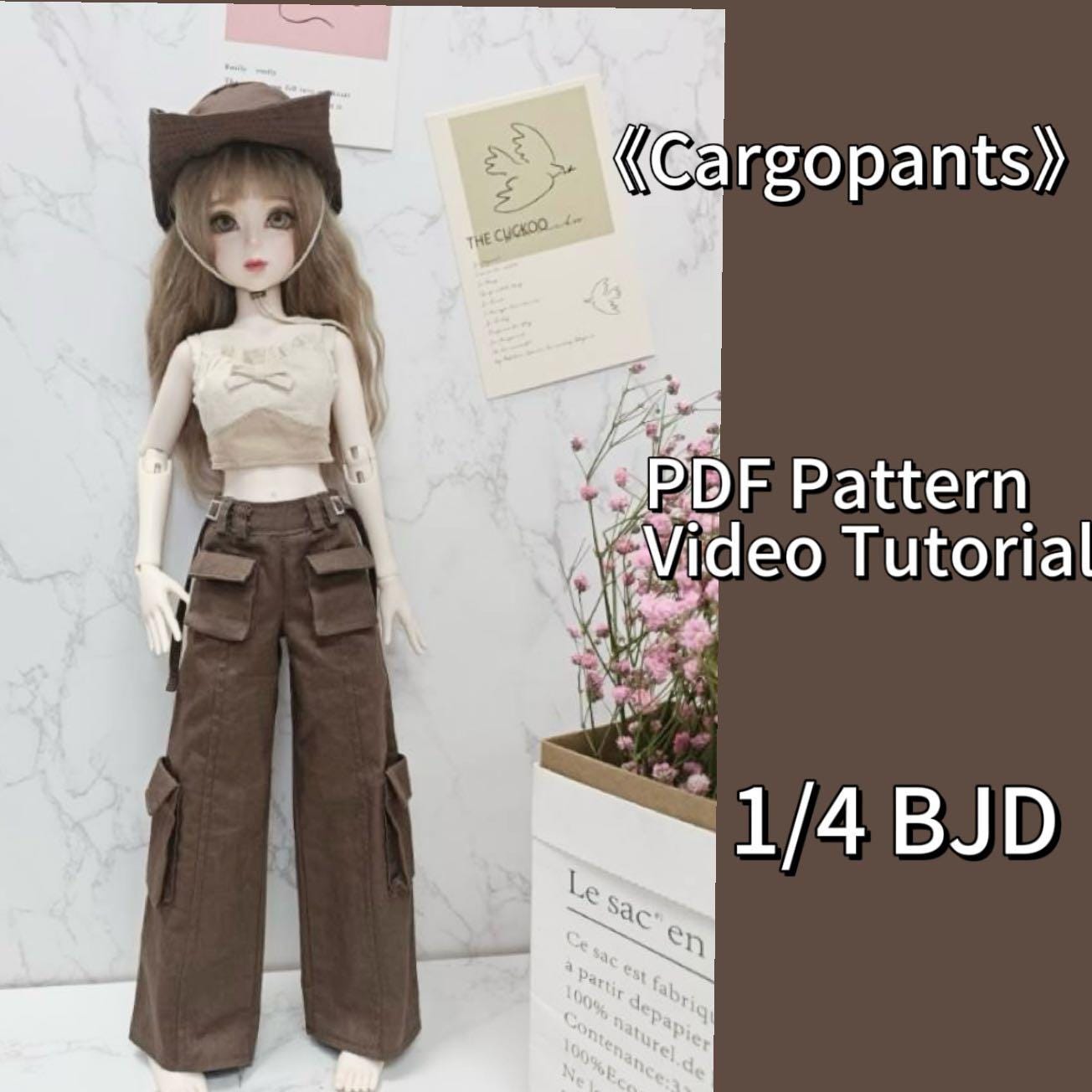 阿彩 1/4 BJD Doll Dress Pattern - Cargopants, skirt, hat, outerwear and spaghetti strap-inclue 5mm seam allowance