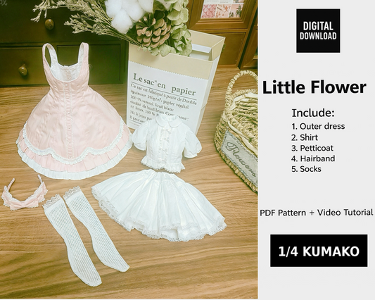 阿彩 1/4 KUMAKO BJD Doll Dress Pattern Little Flower-include 5mm seam allowance