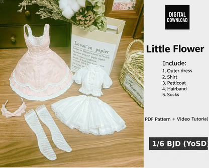 阿彩 1/6 BJD YOSD Doll Dress Pattern - Little Flower-include 5mm seam allowance