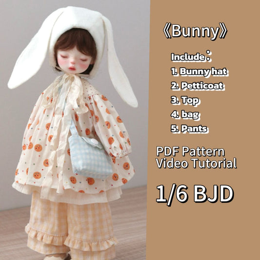 果果 1/6 BJD Doll Dress Pattern - Bunny- no seam allowance