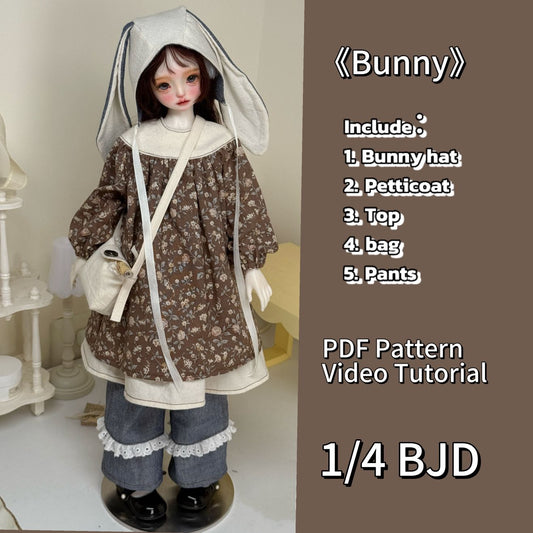 果果 1/4 BJD Doll Dress Pattern - Bunny -no seam allowance