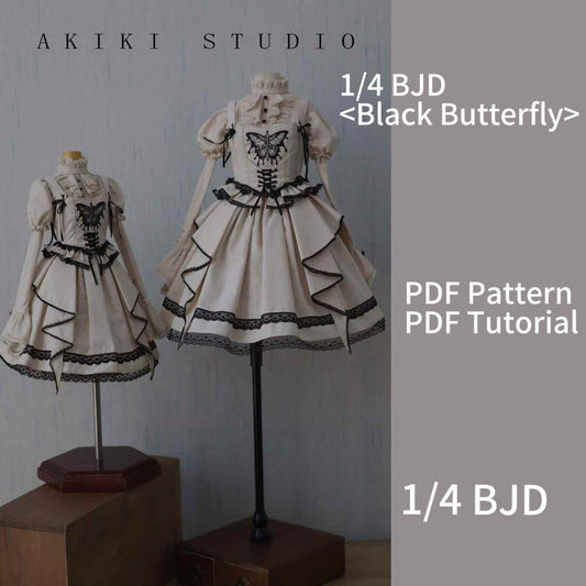 阿吉 BJD 1/4 DOLL Patterns Corset and hat and half skirt - Black Butterfly
