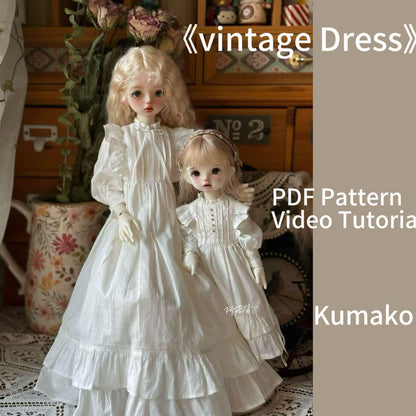 阿彩 1/4 KUMAKO BJD ドール用ドレスパターン - Victoria Vintage Dressinclue 5mm 縫い代