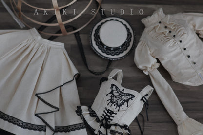阿吉 BJD 1/4 DOLL Patterns Corset and hat and half skirt - Black Butterfly
