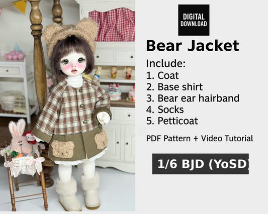 Patrón de vestido para muñeca BJD escala 1/6 - 25NO.5 con bolsa trasera - sin margen de costura