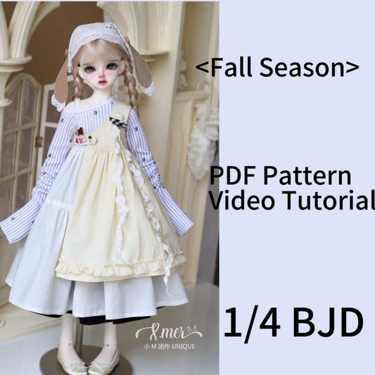 小Mer BJD 1/4 BJD DOLL Patterns Fall Season Dress set-no seam allowance included