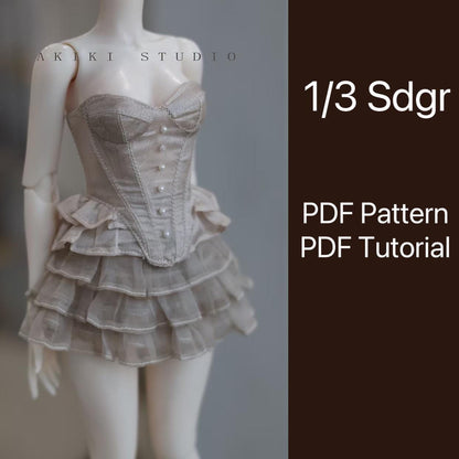阿吉 BJD 1/3 SDGR DOLL Patterns Corset and Dress 4 pieces.