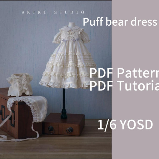 阿吉 BJD 1/6 YoSD BJD DOLL cloth Patterns Puff bear -Digital Download