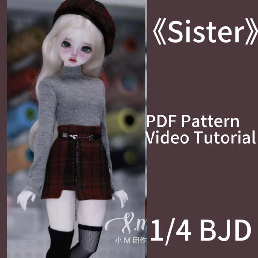 小Mer BJD 1/4 BJD DOLL Patterns dress shirt hat set- Sister-no seam allowance included