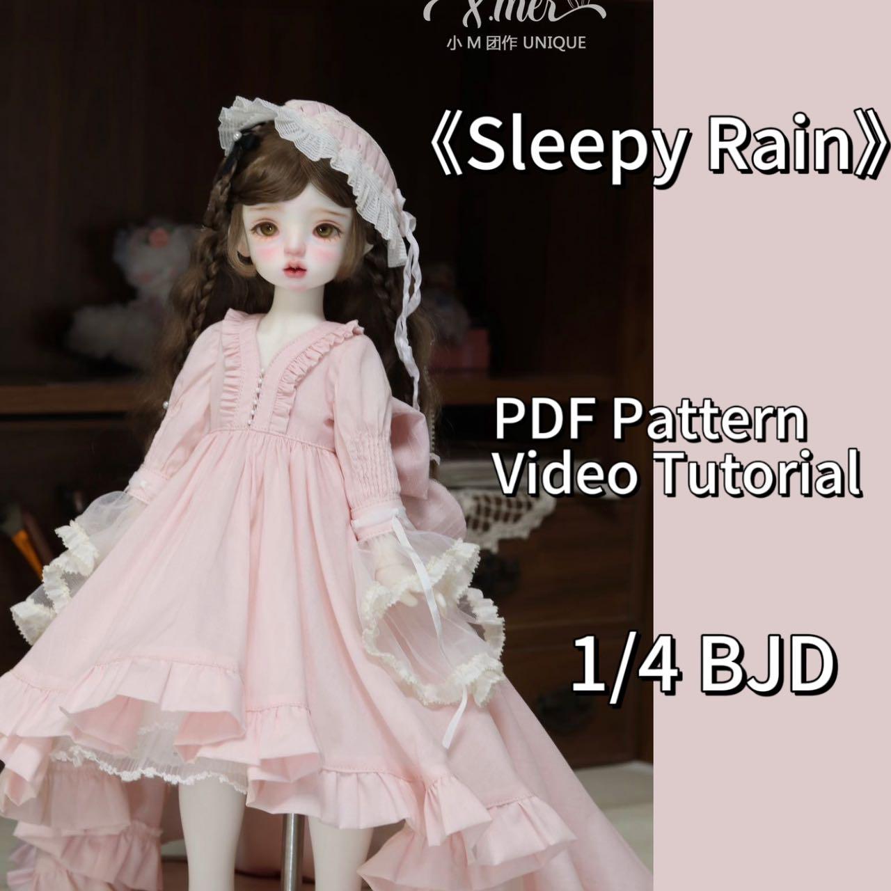 小Mer BJD 1/4 BJD DOLL Clothes Patterns Sleepy Rain (Note: 2 hour long tutorial, not for beginner) -Peaches-no seam allowance included