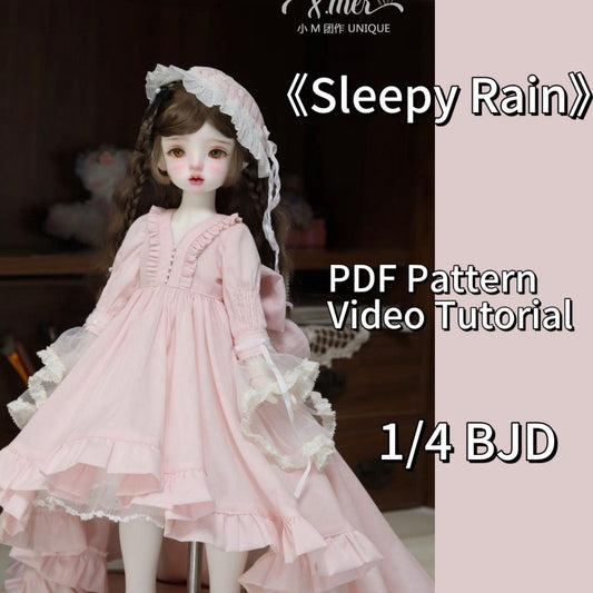 小Mer BJD 1/4 BJD DOLL Clothes Patterns Sleepy Rain (Note: 2 hour long tutorial, not for beginner) -Peaches-no seam allowance included
