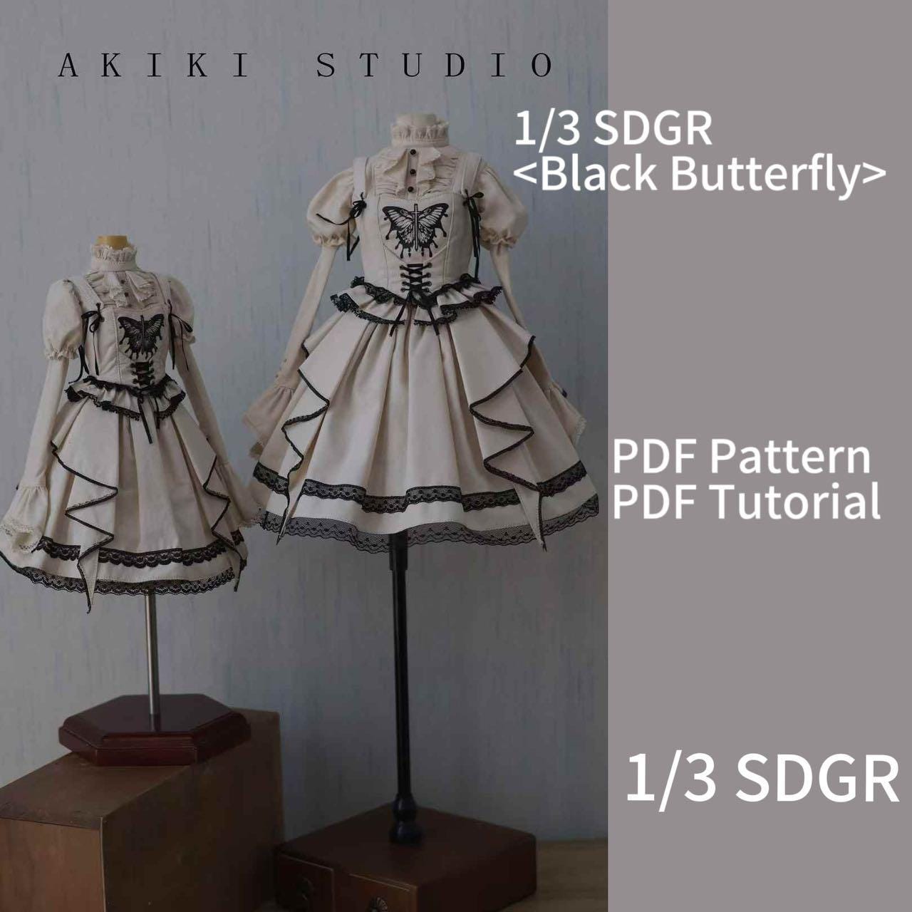 阿吉 BJD 1/3 SDGR DOLL Patterns Corset and hat and half skirt - Black Butterfly