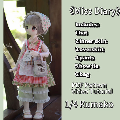 小Mer 1/4 KUMAKO BJD Doll Dress Pattern - Miss Diary-no seam allowance included