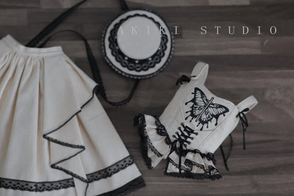 阿吉 BJD 1/4 DOLL Patterns Corset and hat and half skirt - Black Butterfly