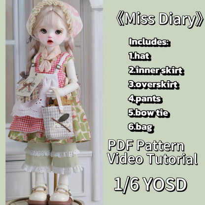 小Mer BJD 1/6 BJD DOLL Clothes Dress Patterns -Miss Diary--no seam allowance include