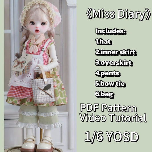 小Mer BJD 1/6 BJD DOLL Clothes Dress Patterns -Miss Diary--no seam allowance include