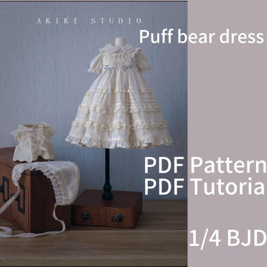 阿吉 BJD 1/4 BJD DOLL cloth Patterns Puff bear -Digital Download