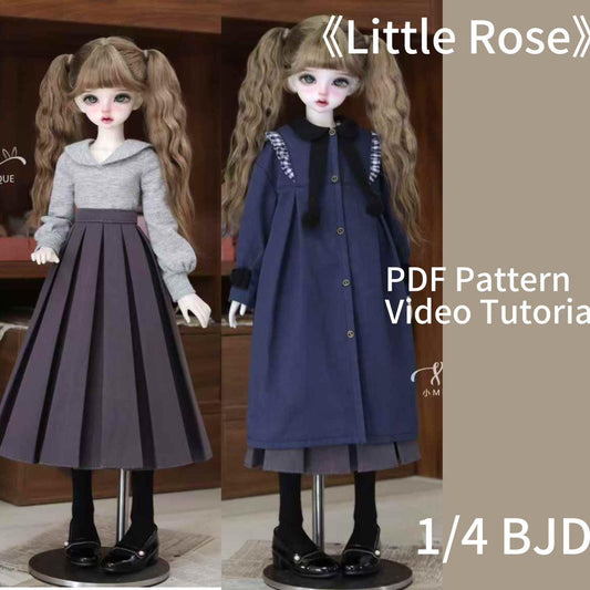 小Mer BJD 1/4 BJD DOLL Patterns Coat and Dress set - Little Rose-no seam allowance included