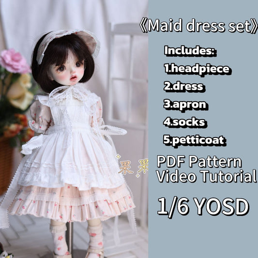果果 1/6 BJD Doll Dress Pattern - Maid dress 2nd edition -  with seam allowance