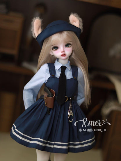 小Mer BJD 1/6 BJD DOLL Patterns Bunny Dress with Hat set： 7 Items: Hat, Tie, Shirt, Vest Dress, Belt, Gun Holster, Socks