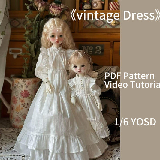 阿彩 1/6 BJD Doll Dress Pattern - Victoria Vintage Dressinclue 5mm seam allowance
