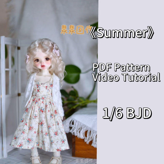 果果 1/6 BJD Doll Dress Pattern - Summer : strap dress and cardigan- with seam allowance