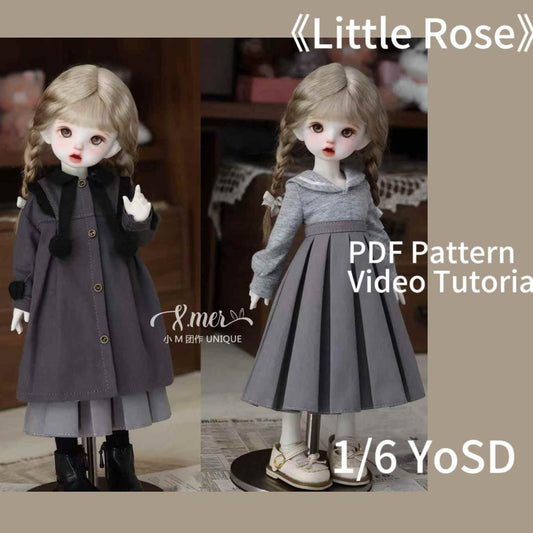 小Mer BJD 1/6 BJD DOLL Patterns Jacket Dress - Little Rose-no seam allowance included