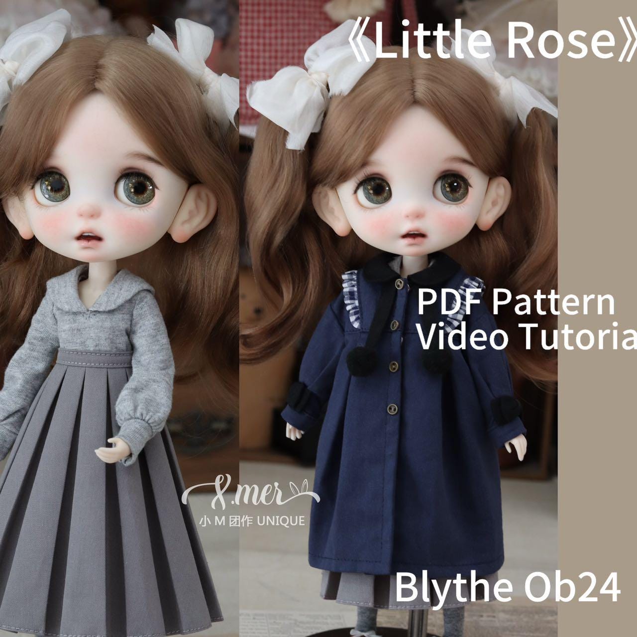 小Mer Blythe OB 24  DOLL Patterns Coat Jacket- Little Rose-no seam allowance included