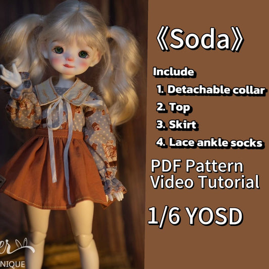 小Mer BJD 1/6 BJD DOLL Clothes Dress Patterns -Soda-no seam allowance include