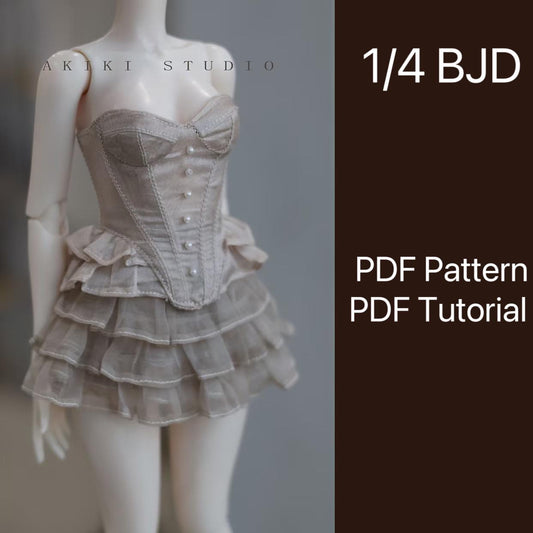 阿吉 BJD 1/4 DOLL Patterns Corset and Dress 4 pieces.