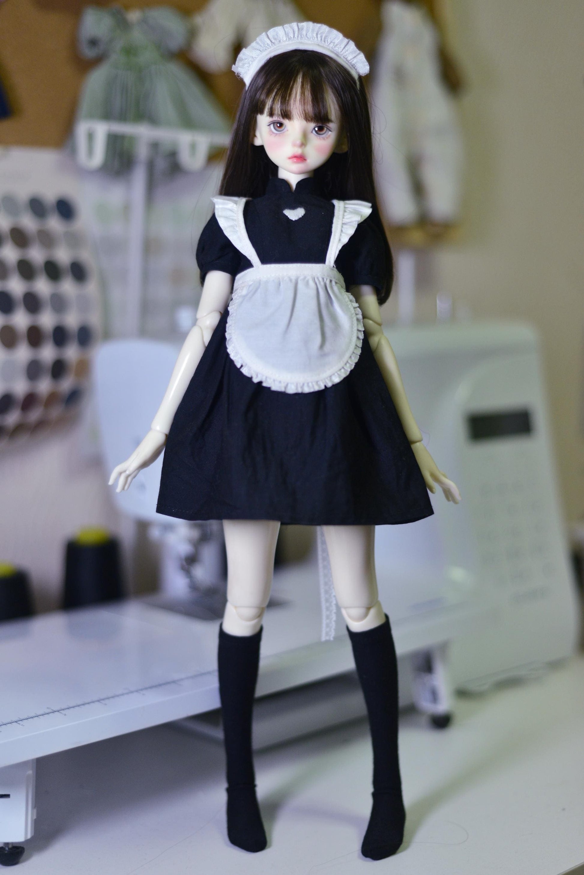 阿吉 BJD 1/4 DOLL Cloth Patterns Dress- Maid Dress short dress – Soromo's Doll Supply 阿吉 BJD 1/4 DOLL Cloth Patterns Dress- Maid Dress short dress – Soromo's Doll Supply