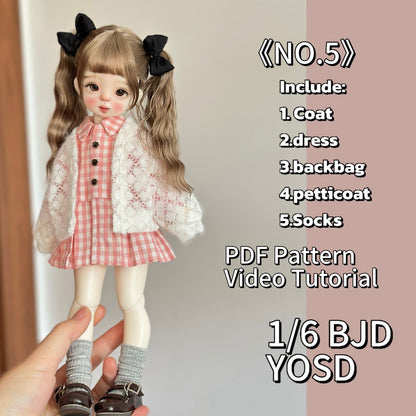 果果 1/6 BJD Doll Dress Pattern - 25NO.5 with back bag - no seam allowance
