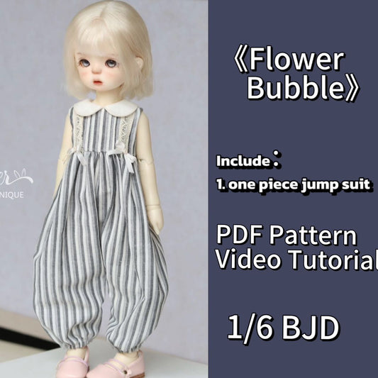 小Mer BJD 1/6 BJD DOLL Clothes Dress Patterns  Flower Bubble-no seam allowance included