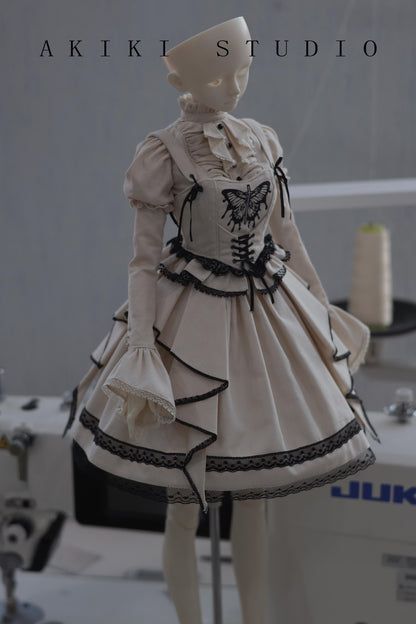 阿吉 BJD 1/4 DOLL Patterns Corset and hat and half skirt - Black Butterfly
