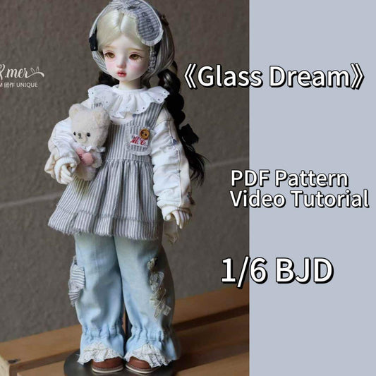 小Mer BJD 1/6 BJD DOLL Clothes Patterns Glass Dream-no seam allowance included ( Bear Pattern not included, can purchase separately)