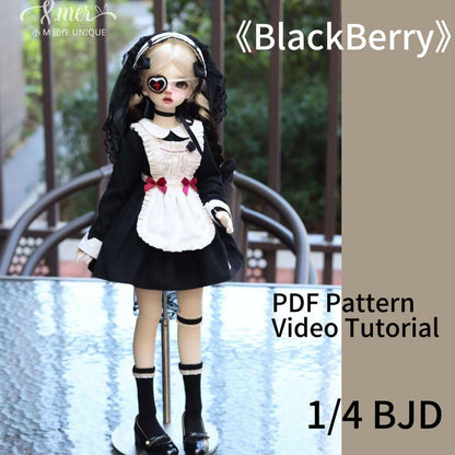 小Mer BJD 1/4 BJD DOLL Patterns dress apron set -Blackberry-no seam allowance included